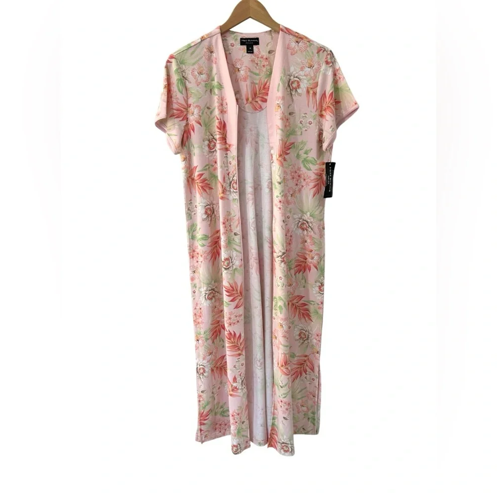 Miss Elaine Relax short sleeve zip Robe Medium pink floral pockets jersey NWT - Picture 2 of 12